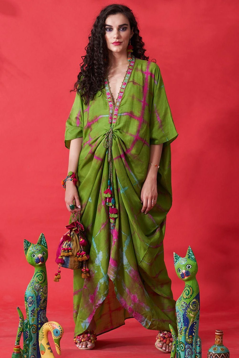 CAPISVIRLEO Green Kaftan Dress 3 CAPISVIRLEO Green Kaftan Dress