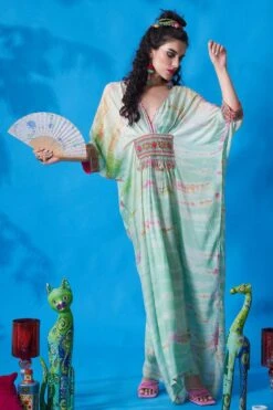 CAPISVIRLEO Mint Green Cotton Silk Kaftan Dress 9 CAPISVIRLEO Mint Green Cotton Silk Kaftan Dress -Echoo Clothing Shop 88cap32 3