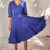 Khara Kapas Indigo Blue Flared Dress -Echoo Clothing Shop 91023kk20 1
