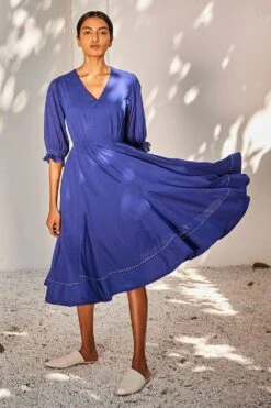 Khara Kapas Indigo Blue Flared Dress