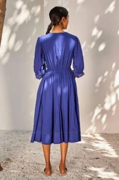 Khara Kapas Indigo Blue Flared Dress 9 Khara Kapas Indigo Blue Flared Dress -Echoo Clothing Shop 91023kk20 4