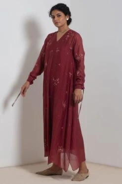 Merlot Embroidered Chanderi Dress With Slip -Echoo Clothing Shop 911inte16 3