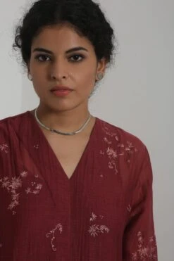 Merlot Embroidered Chanderi Dress With Slip -Echoo Clothing Shop 911inte16 5