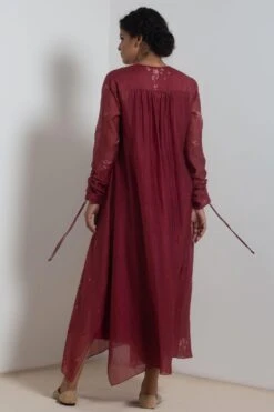 Merlot Embroidered Chanderi Dress With Slip -Echoo Clothing Shop 911inte16 6