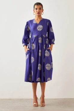 SNOB Purple Ripple Print Wrap Dress