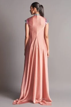 Amit Aggarwal Coral Draped Dress With A Metallic Chevron Yoke 7 Amit Aggarwal Coral Draped Dress With A Metallic Chevron Yoke -Echoo Clothing Shop aair 057 blsh 3