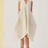 Alamelu Textured Ivory Sleeveless Dress -Echoo Clothing Shop alme051 1