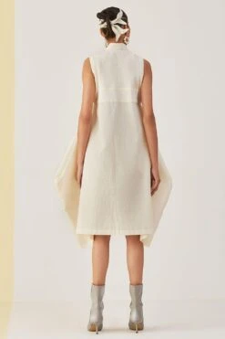 Alamelu Textured Ivory Sleeveless Dress -Echoo Clothing Shop alme051 3