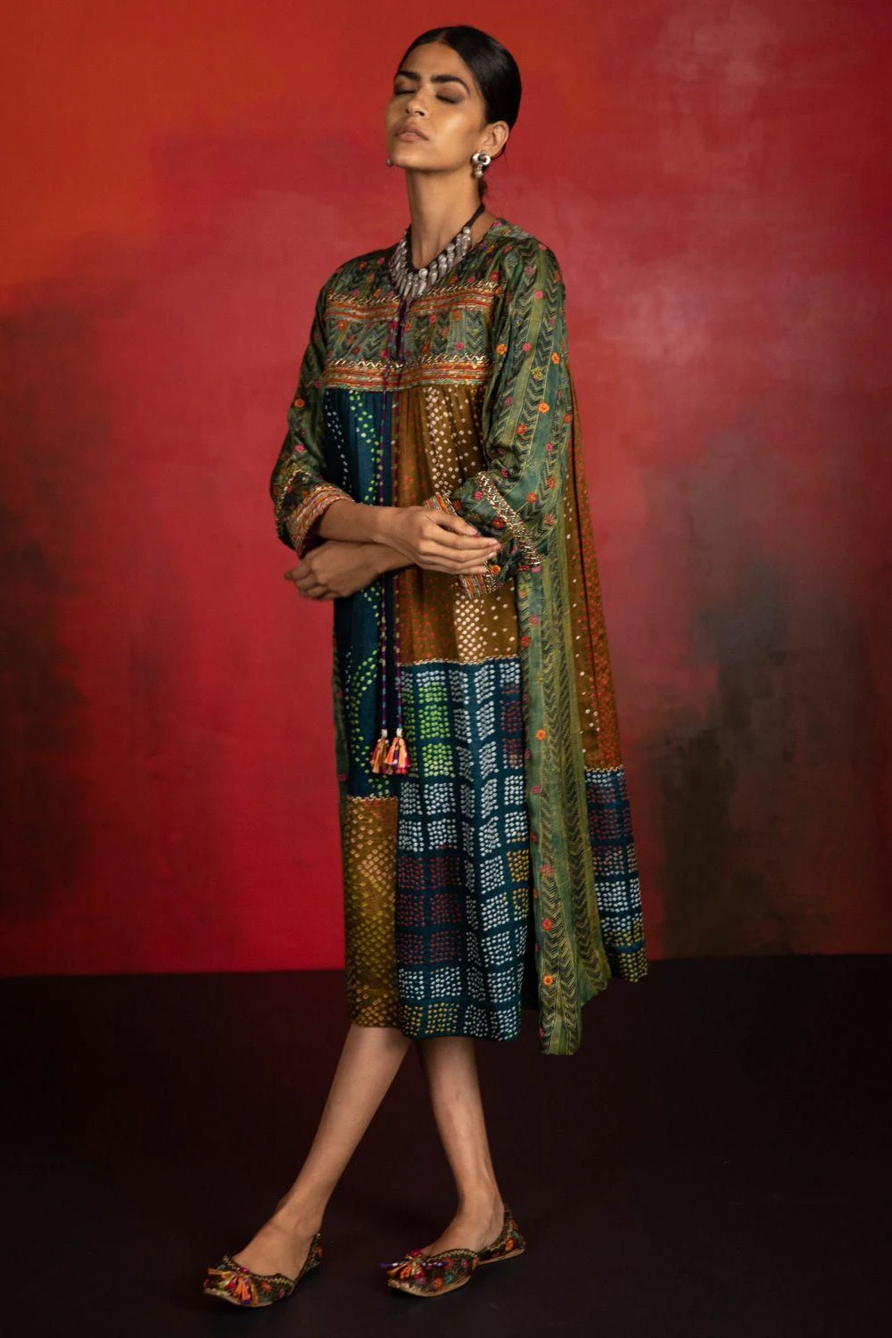 Sunira Designs Mirch Masala Pleated Green Dress 4 Sunira Designs Mirch Masala Pleated Green Dress - Image 2