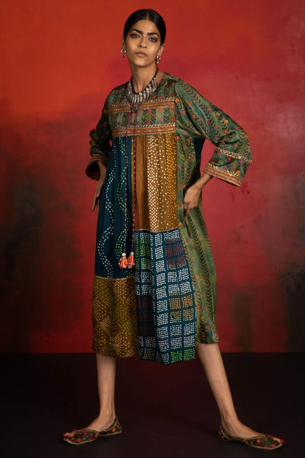 Sunira Designs Mirch Masala Pleated Green Dress 5 Sunira Designs Mirch Masala Pleated Green Dress - Image 3