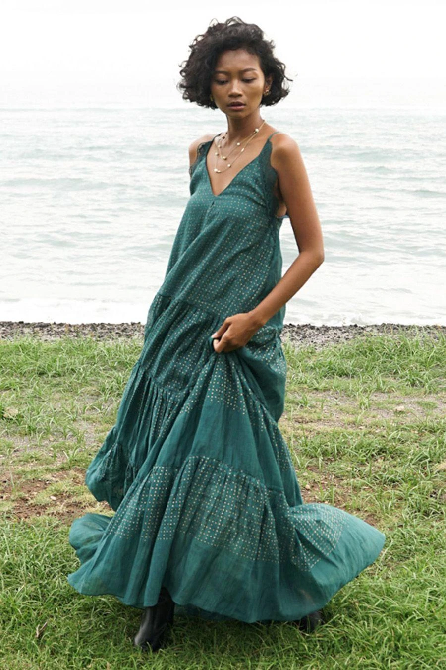 Baju Dark Cyan Hand Block Printed Dress 5 Baju Dark Cyan Hand Block Printed Dress - Image 3