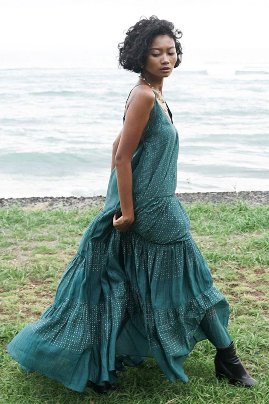 Baju Dark Cyan Hand Block Printed Dress 6 Baju Dark Cyan Hand Block Printed Dress - Image 4