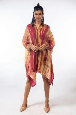 CAPISVIRLEO Kaftan Style Tie & Dye Short Dress