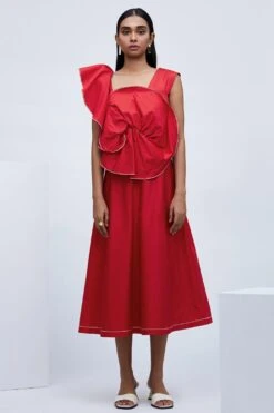 ECHO Red Cotton Dress With Frill Detail
