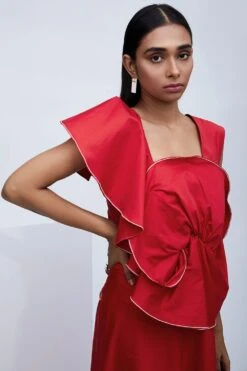 ECHO Red Cotton Dress With Frill Detail 10 ECHO Red Cotton Dress With Frill Detail -Echoo Clothing Shop ecs0109 4