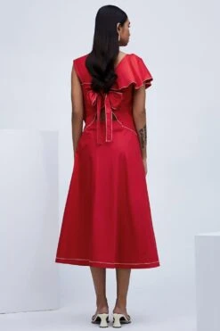 ECHO Red Cotton Dress With Frill Detail 11 ECHO Red Cotton Dress With Frill Detail -Echoo Clothing Shop ecs0109 5