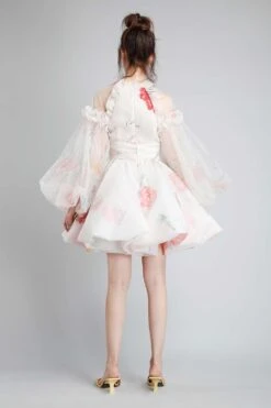 Gauri & Nainika Sheer Peasant Sleeves Flared Dress -Echoo Clothing Shop gnd fw21 08 3