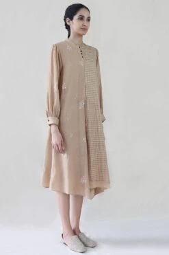 Floral Embroidered Check Layered Dress