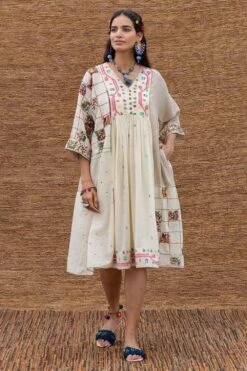 Sunira Designs Kora Jamdani Muslin Yoke Dress