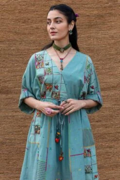 Sunira Designs Blue Embroidered Drawstring Dress -Echoo Clothing Shop j2207a 3