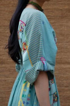 Sunira Designs Blue Embroidered Drawstring Dress -Echoo Clothing Shop j2207a 4