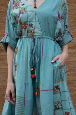 Sunira Designs Blue Embroidered Drawstring Dress -Echoo Clothing Shop j2207a 5