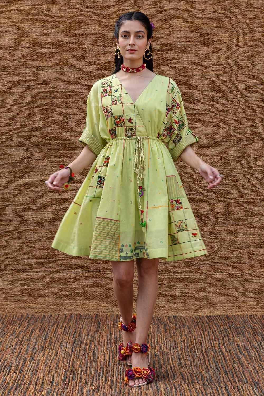 Sunira Designs Green Embroidered Drawstring Dress 3 Sunira Designs Green Embroidered Drawstring Dress