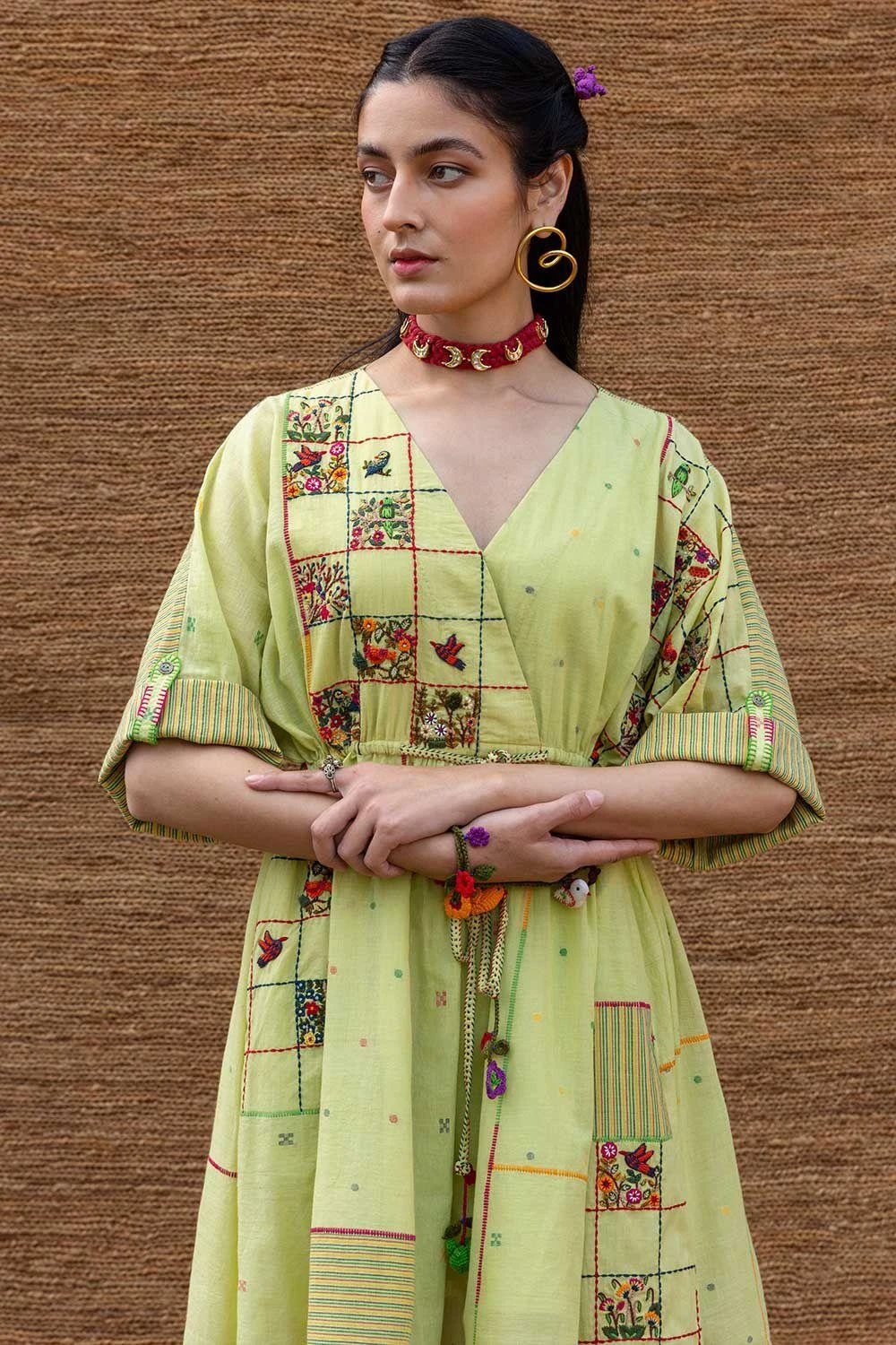 Sunira Designs Green Embroidered Drawstring Dress 4 Sunira Designs Green Embroidered Drawstring Dress - Image 2