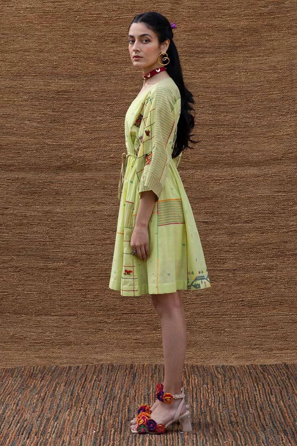 Sunira Designs Green Embroidered Drawstring Dress 6 Sunira Designs Green Embroidered Drawstring Dress - Image 4