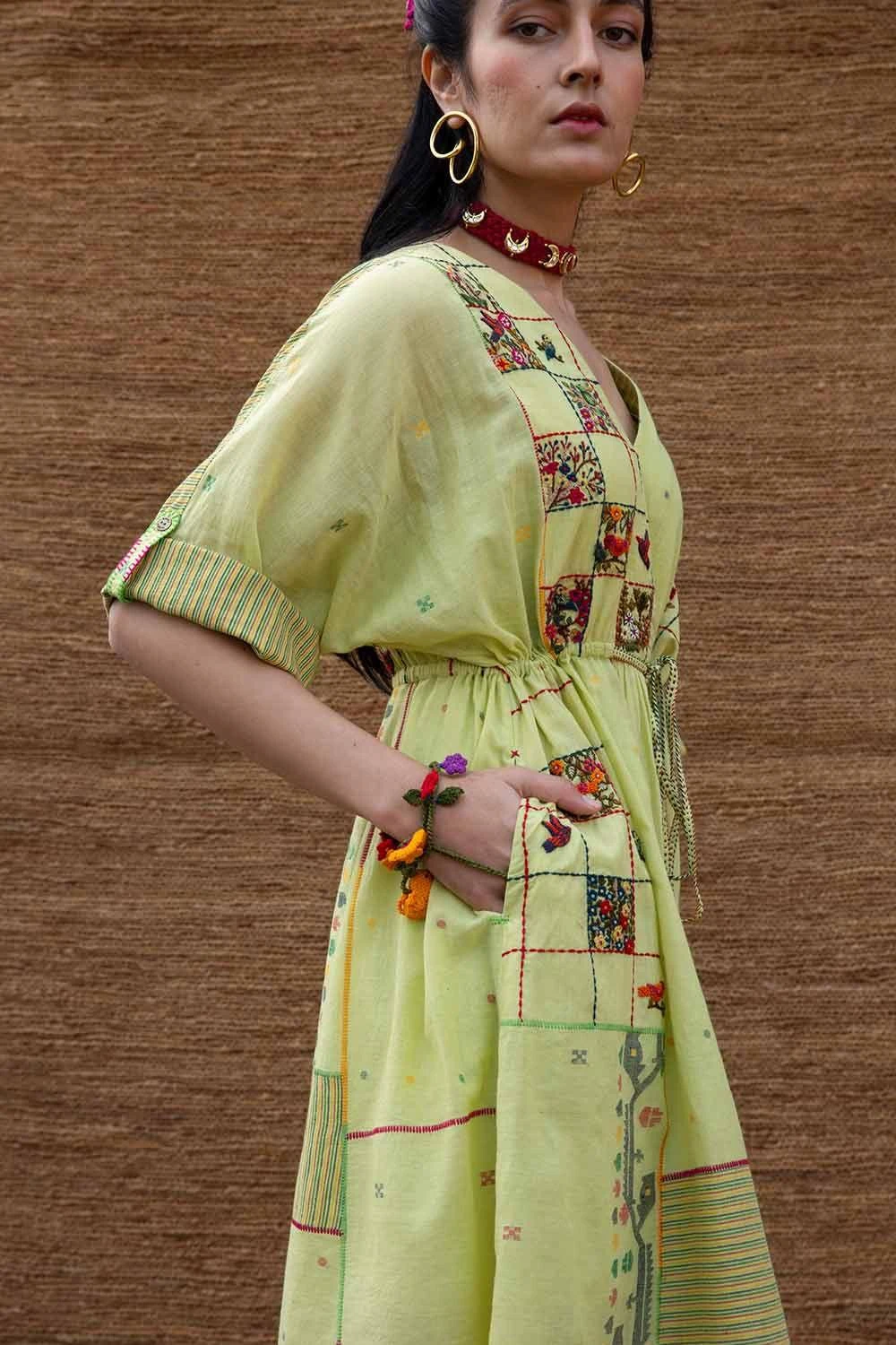 Sunira Designs Green Embroidered Drawstring Dress 7 Sunira Designs Green Embroidered Drawstring Dress - Image 5