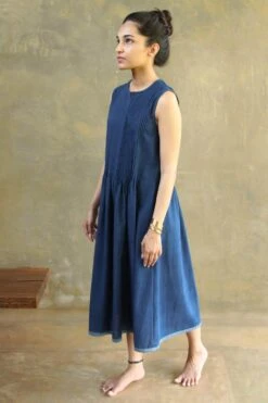 Kishmish Indigo Smocked Dress -Echoo Clothing Shop kmsf025 smk ind 2