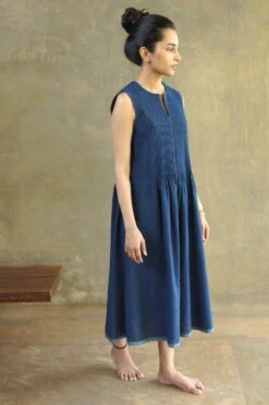 Kishmish Indigo Smocked Dress -Echoo Clothing Shop kmsf025 smk ind 3