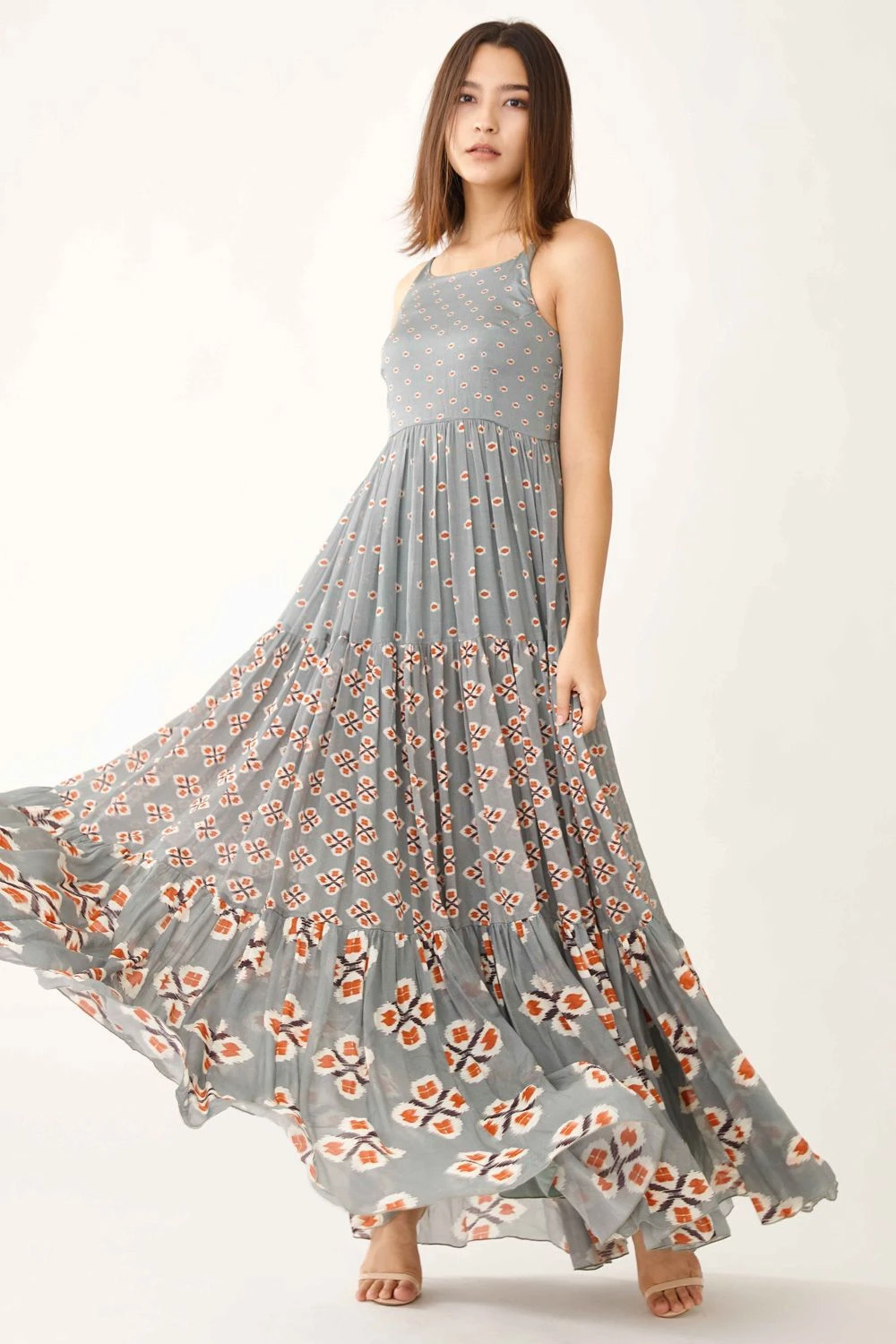 KoAi Blue Dabu Print Layered Maxi Dress 3 KoAi Blue Dabu Print Layered Maxi Dress