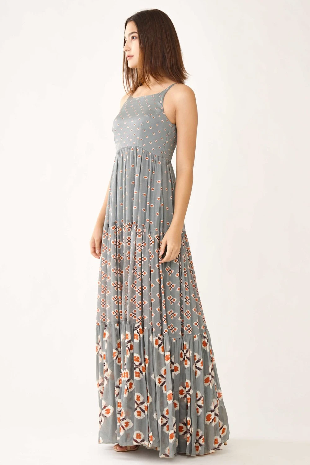 KoAi Blue Dabu Print Layered Maxi Dress 4 KoAi Blue Dabu Print Layered Maxi Dress - Image 2