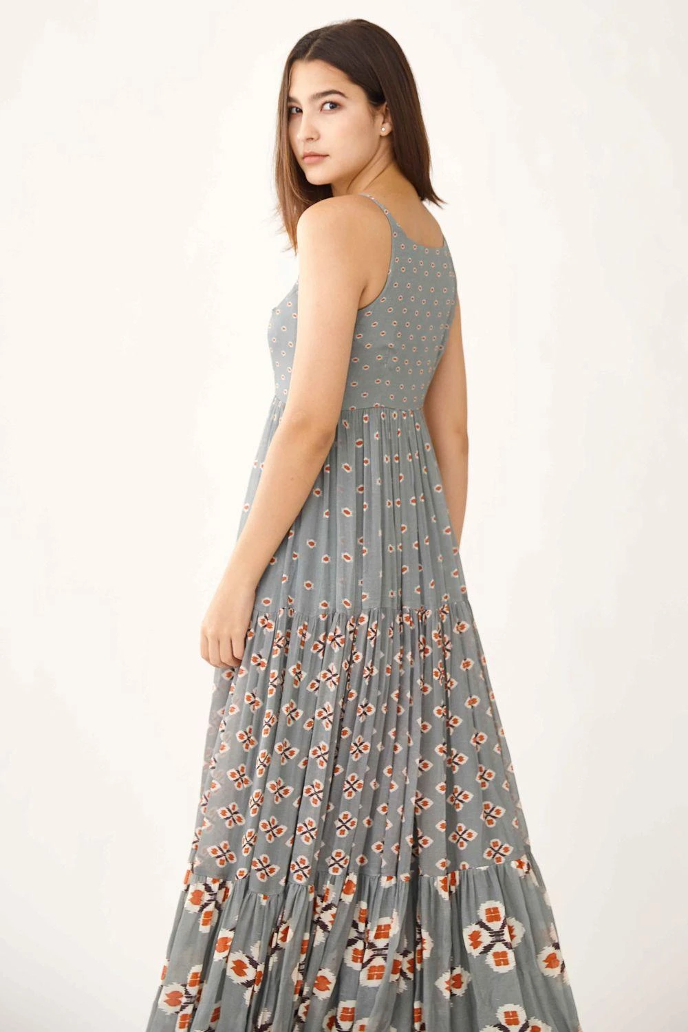 KoAi Blue Dabu Print Layered Maxi Dress 6 KoAi Blue Dabu Print Layered Maxi Dress - Image 4