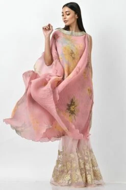 Kiran Uttam Ghosh Pink Floral Printed One Shoulder Dress