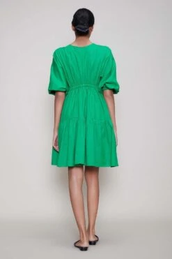 Mati Green Short Dress With Puff Sleeves -Echoo Clothing Shop mtncitra green 3