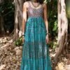 Punit Balana Turquoise Satin Silk Tiered Dress -Echoo Clothing Shop pbwf 13 1 1