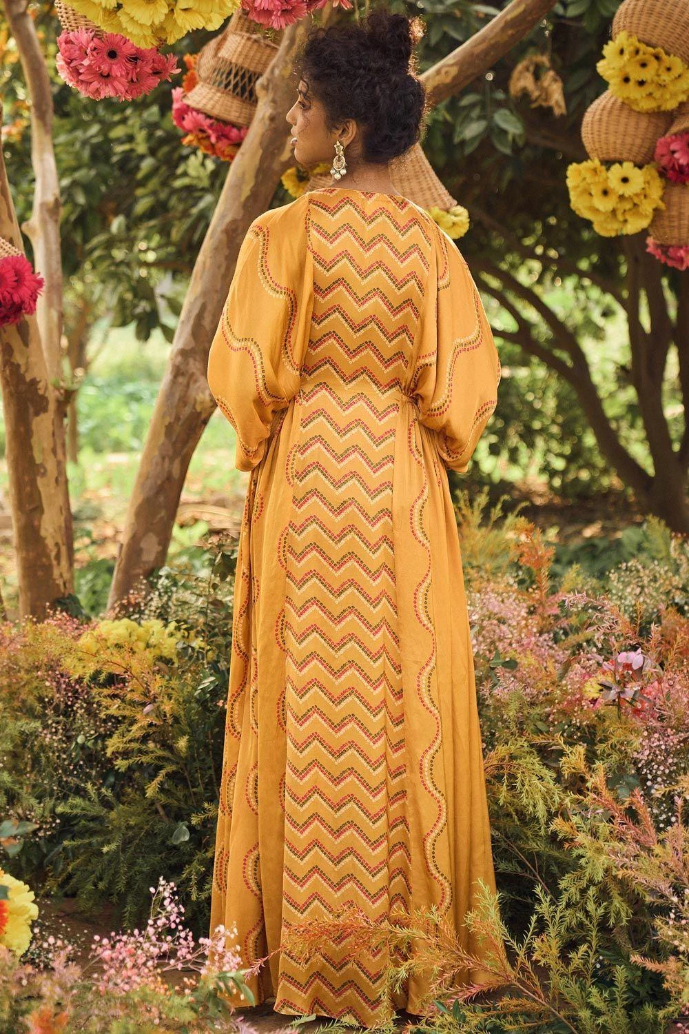 Punit Balana Mustard Bandhani Printed Kaftan Dress 4 Punit Balana Mustard Bandhani Printed Kaftan Dress - Image 2