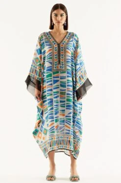 Rajdeep Ranawat Printed Midi Dress With Kaftan Sleeves