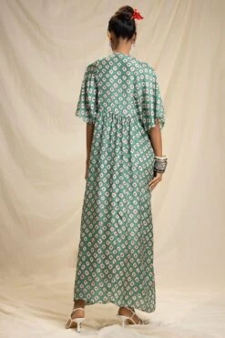 Rajdeep Ranawat Printed Kaftan Dress With Mirrorwork Neckline -Echoo Clothing Shop rr 812 4