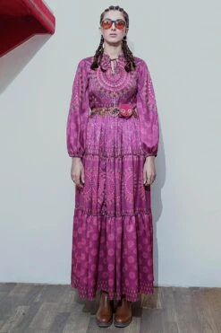 Siddhartha Bansal Magenta Pink Maxi Dress With Embroidery