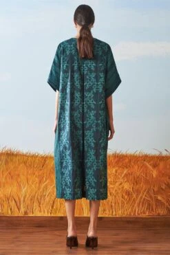 Ikai Pleated Teal V Neck Kaftan Dress -Echoo Clothing Shop sh kfd 2101b 4
