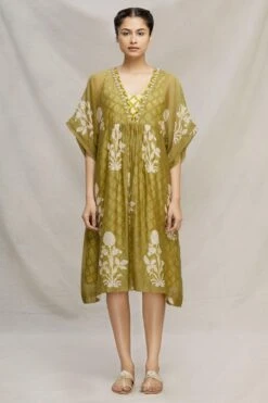 Myoho Mehendi Green Chanderi Dress