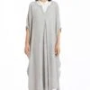 Three V Neck Kaftan With Placket White Dress