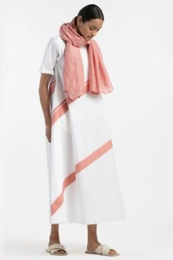 Three White Applique Dress With Scarf