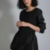 SWGT Black Smocked Dress With Glass Bead Detail