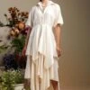 Twinkle Hanspal Ivory Draped Midi Dress -Echoo Clothing Shop trs03 1