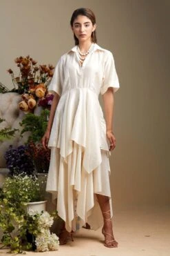 Twinkle Hanspal Ivory Draped Midi Dress