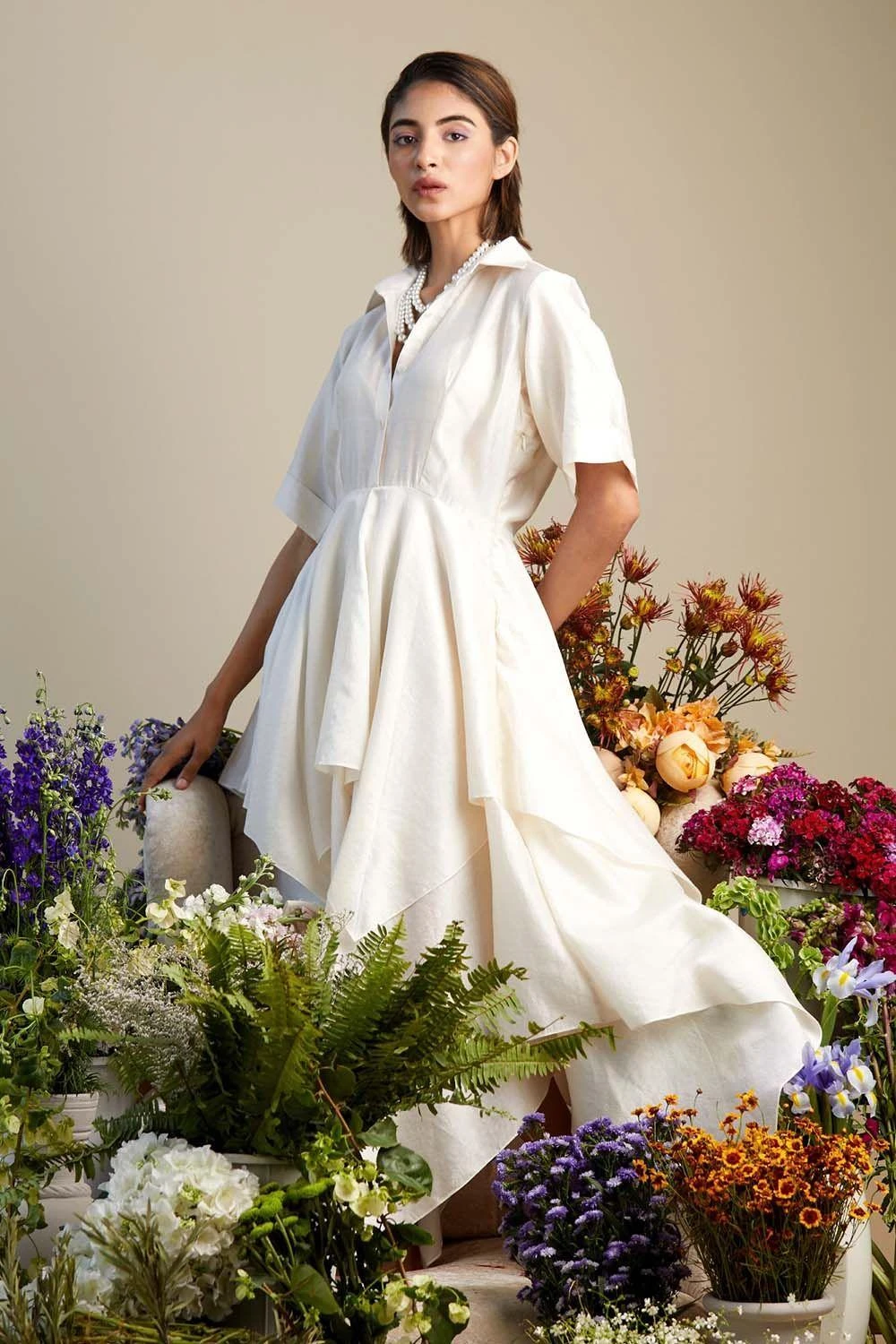 Twinkle Hanspal Ivory Draped Midi Dress 4 Twinkle Hanspal Ivory Draped Midi Dress - Image 2